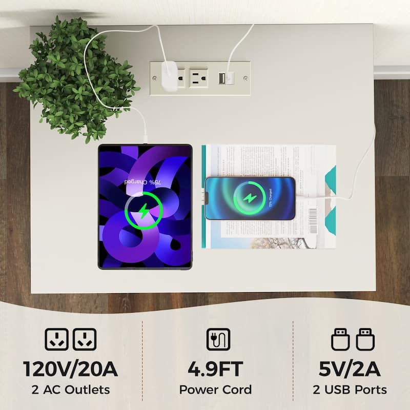 2 Drawers Nightstand with Charging Station