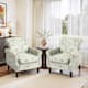 Mid-Century Modern Accent Chairs with Nailhead Trim - Linen - Rococo Green-2Set