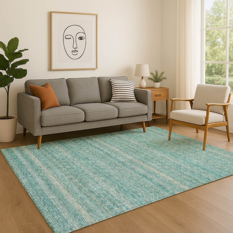 Premium Washable Super Soft Boho Stripes Mayfield Rug - Teal - 8' x 10'