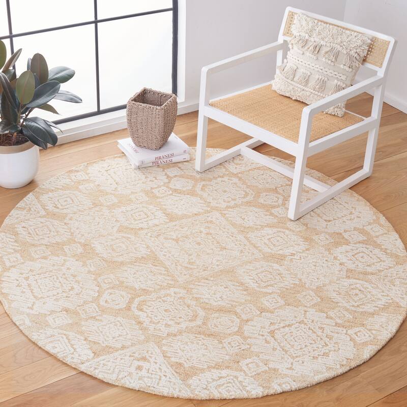 SAFAVIEH Handmade Metro Sigalit French Country Wool Rug - 6' Round - Gold/Ivory