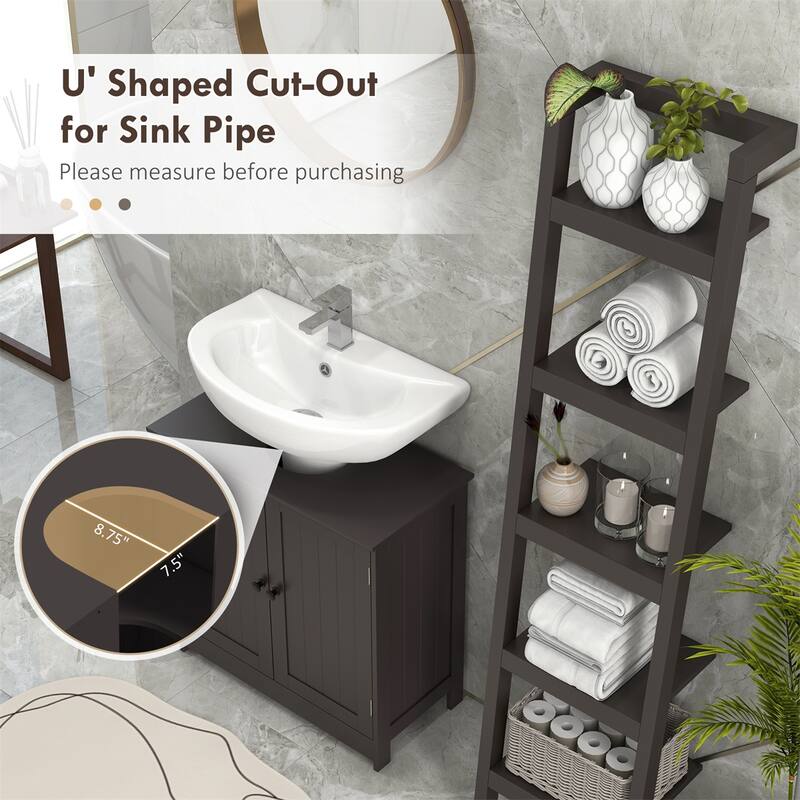 Contemporary Coffee Bathroom Vanity Cabinet with Open Back Design and Adjustable Storage Shelf - 23.5" L x 11.75" W x 23.5" H