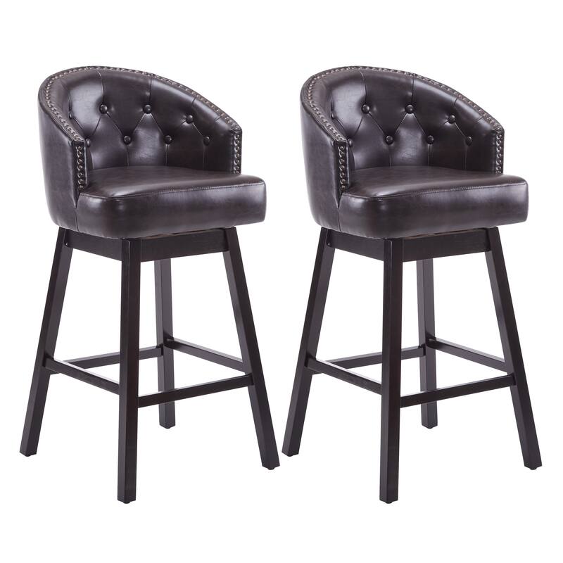 Roomfitters 33.25" Swivel Upholstered Counter Stools, Set of 2 Armless Bar Chairs with Rubberwood Frame and Footrest