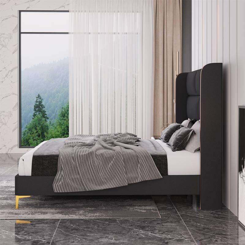 Queen Size Tufted Upholstered Platform Bed with Extra Tall Headboard