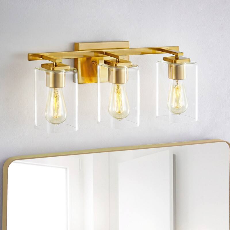 KAWOTI 20.75in. 3-light Bathroom Vanity Light with Square Glass - Gold