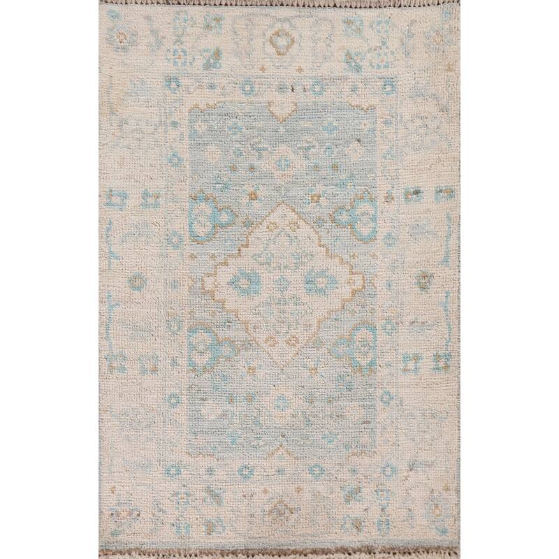 Hand Knotted Oriental 100% Wool Carpet Transitional Medallion Navy Blue & Blues Oushak Area Rug - 3' 0'' X 2' 0''