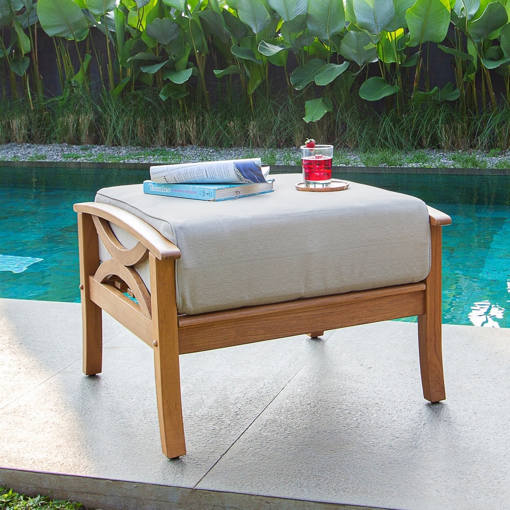 Cambridge Casual Lowell Teak Patio Ottoman with Cushion