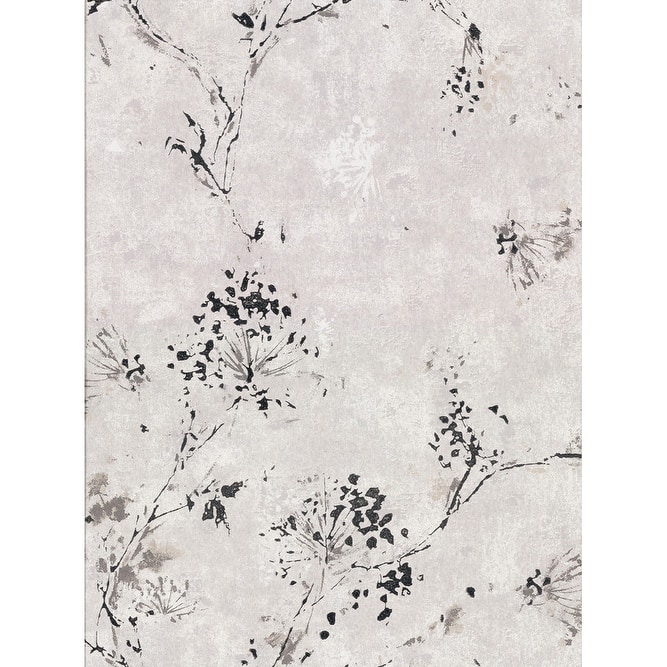 Brewster Misty Grey Distressed Dandelion Wallpaper - 27in x 324in x 0.025in