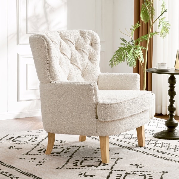 slide 2 of 11, Almond Boucle Nailhead Club Chair by Christopher Knight Home Almond
