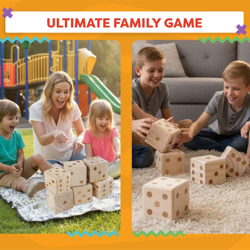 Hey! Play! Giant Wooden Yard Dice Outdoor Lawn Game - Natural Wood - 3.5" Cube