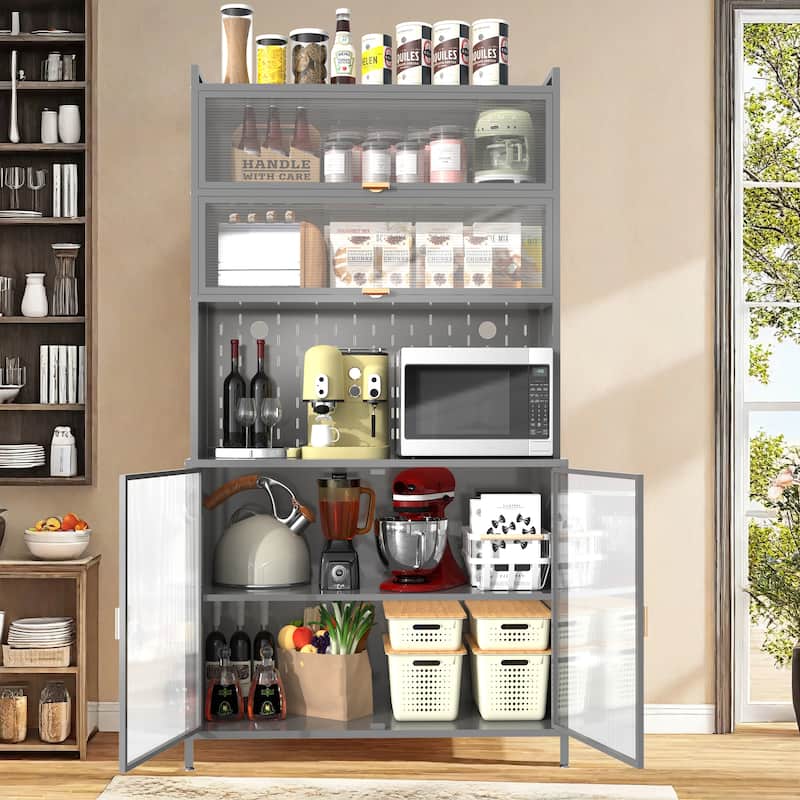 Homy Casa 73'' Tall Kitchen Pantry Cabinet 6 Flip Doors & Pegboard