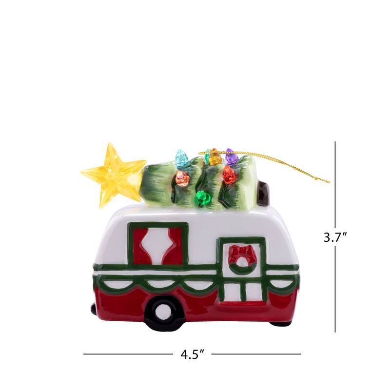 4.5" Set of 2 Ceramic Retro Vehicle Ornaments