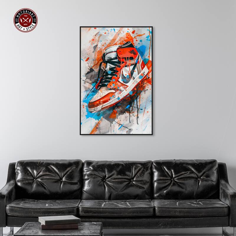 Notoriart Colorful Splatter Sneaker Framed Sneaker 1 Piece Canvas Wall Art