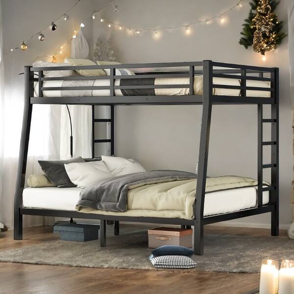 slide 2 of 13, Twin XL over Queen Metal Bunk Bed,Industrial Minimalist Metal Bunk Bed Black