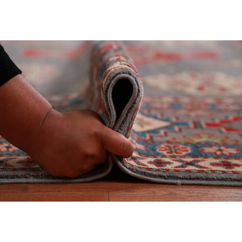 Hand Knotted Oriental 100% Wool Carpet Traditional Geometric Greys & Charcoal Kazak Area Rug - 13' 7'' X 9' 10''
