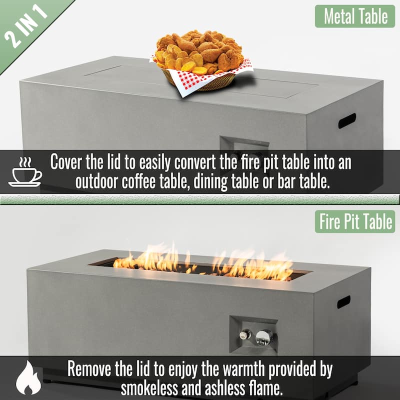 42" Rectangular Steel Propane Gas Fire Pit with 50000 BTU