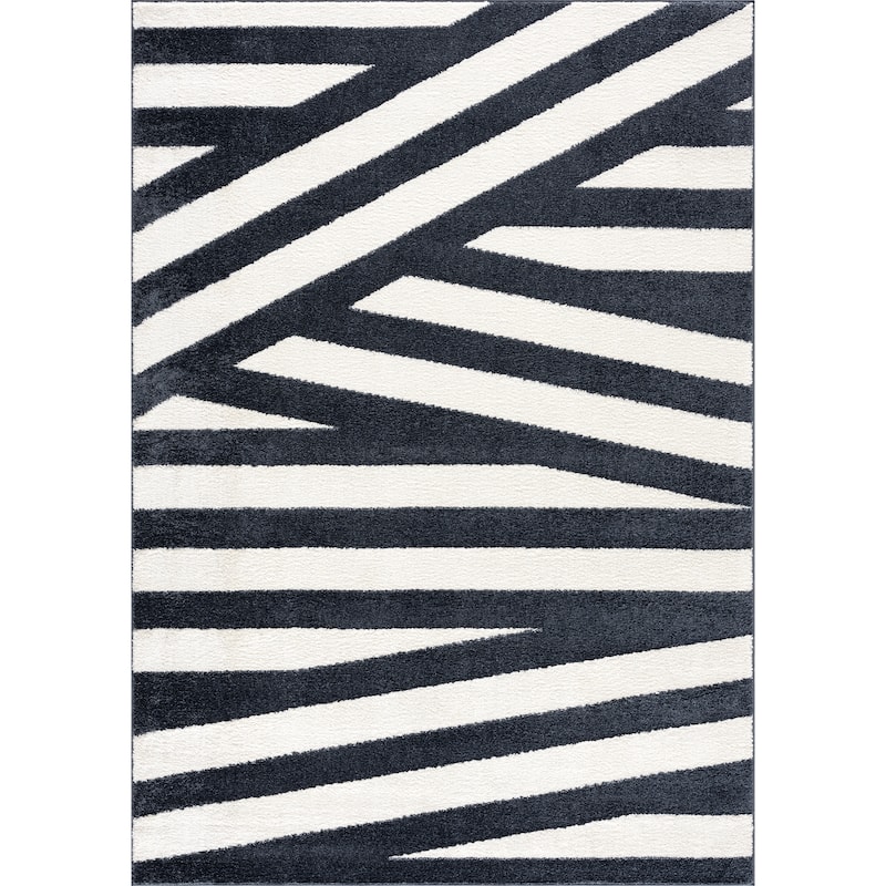Abani Rugs Nuevo NU160A Black White Large Pinstripe Area Rug