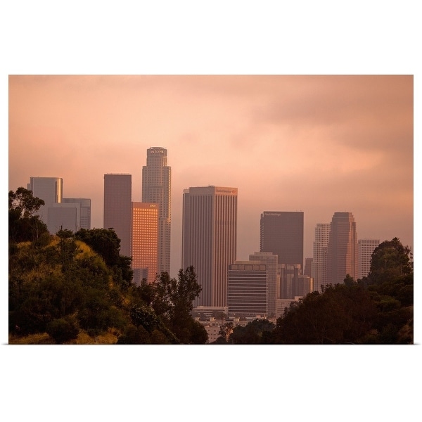 "Unique view of downtown Los Angeles between hills." Poster Print
