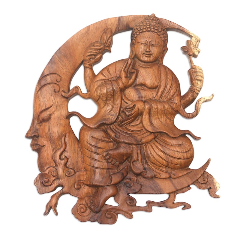 Novica Handmade Dreaming Buddha Wood Relief Panel