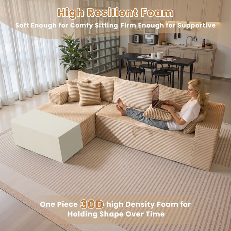 HOOOWOOO Modular Plush Upholstery L-shaped Sofa with Chaise Lounge