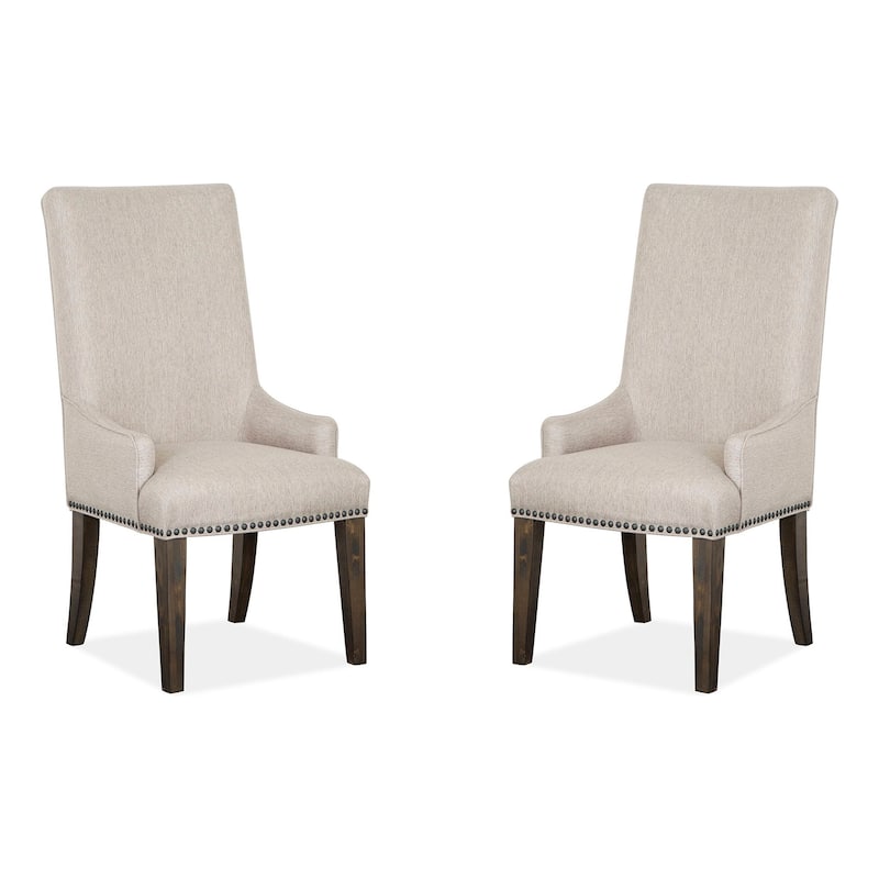 Magnussen Home Bellamy Peppercorn Upholstered Host Chair Two Pack - 23''W x 29''D x 45''H - Set of 2 - 23''W x 29''D x 45''H - Peppercorn - Dining Height