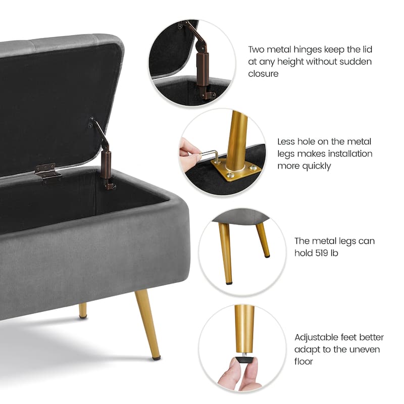 Yaheetech Modern Upholstered Ottoman Footstool Bench with Storage - 42.7"×14.6"×19"