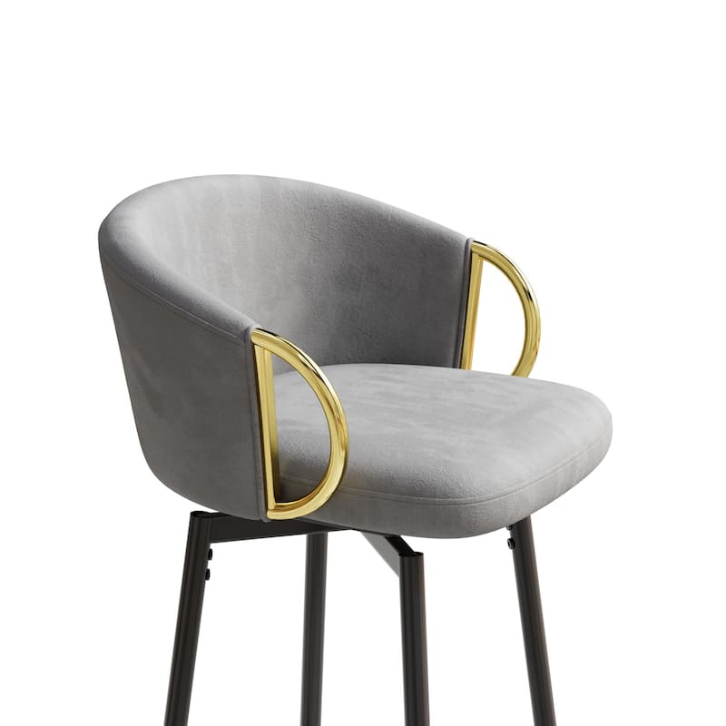 Velvet Bar Chair Set of 2, 360° Swivel Bar Chairs with Metal Legs, Upholstered Counter Height Bar Chairs w/Anti Slip Pads