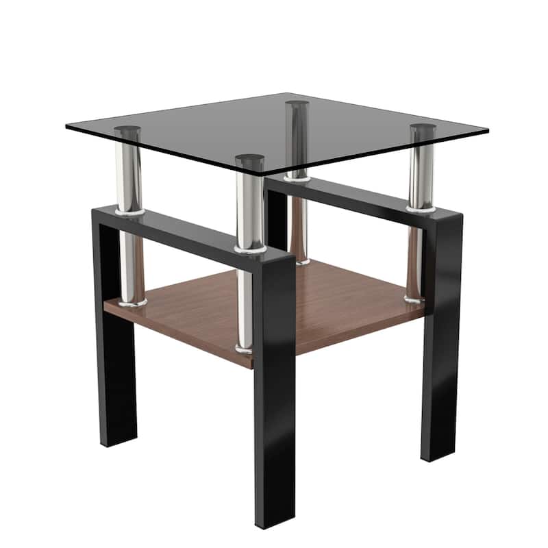Set of 2 Modern Tempered Glass Tea Table ,Tempered Glass Tabletop with MDF Layer,Coffee Table