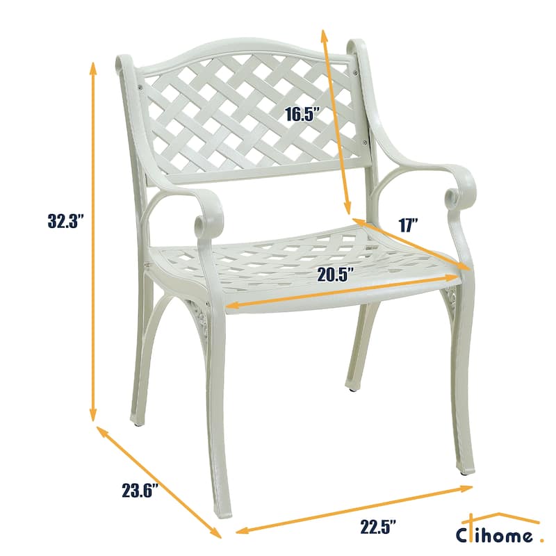 Clihome Outdoor Cast Aluminum Arm Dining Chair (Set of 2)