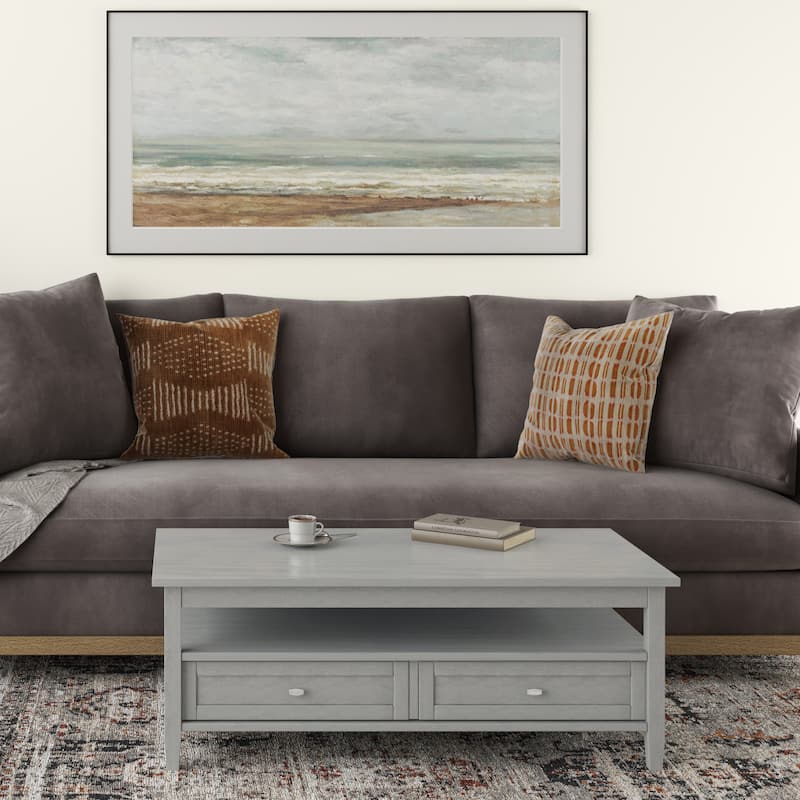 WYNDENHALL Norfolk SOLID WOOD 48 inch Wide Rectangle Transitional Coffee Table in Fog Grey - 24"D x 48" W x 18"H - Fog Grey