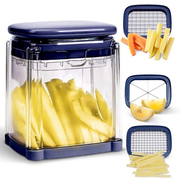 slide 2 of 8, Cheer Collection Vegetable Chop Box with 3 Blades Navy Blue Navy Blue