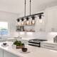 Modern Farmhouse 5-Light 36.8" Linear Clear Glass Island Black Chandelier for Dining Room