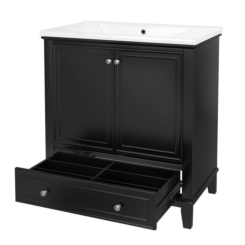 30" Bathroom Vanity with Sink Combo, Multi-functional Bathroom Cabinet with Doors and Drawer, Solid Frame and MDF Board