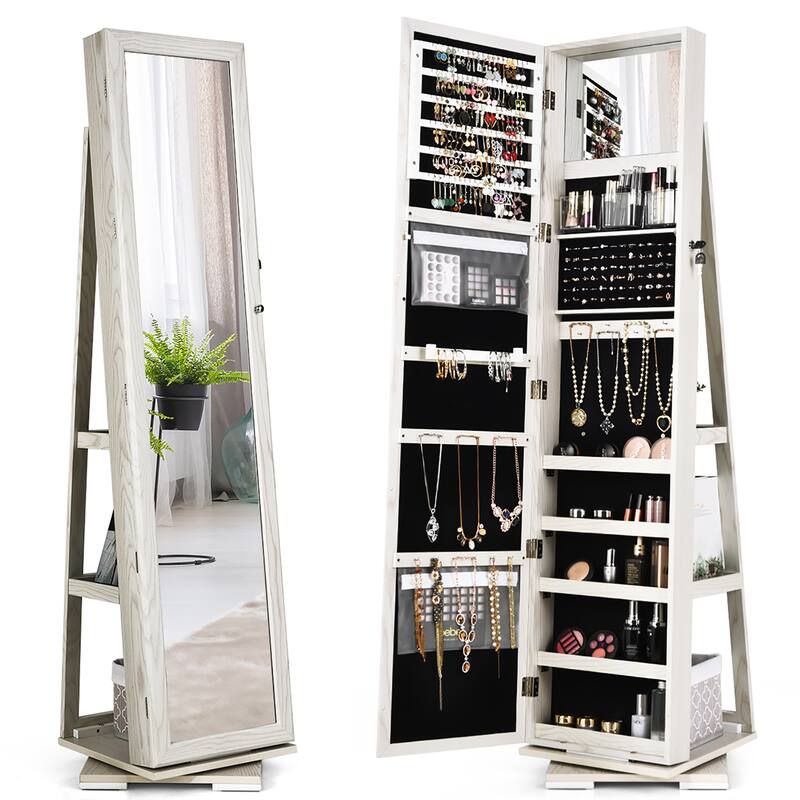 Costway 360degree Rotatable Jewelry Cabinet 2-in-1 Lockable Mirrored - See Details
