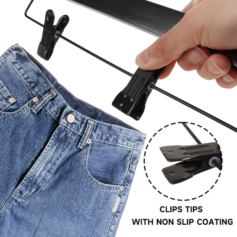 BP4U Premium Wooden Pants Hangers with Adjustable Clips, Solid Wood Skirt Hangers for Jeans, Slacks, Dresses