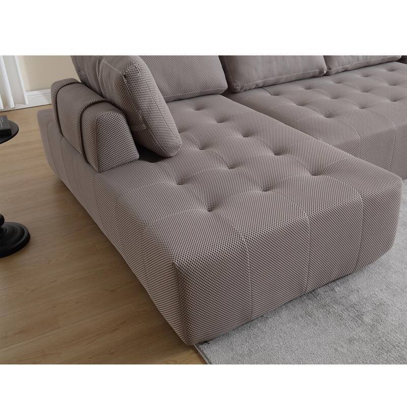 6-Seat Modular Sofa - U-Shaped Couch in Breathable Mesh Fabric for Living Spaces