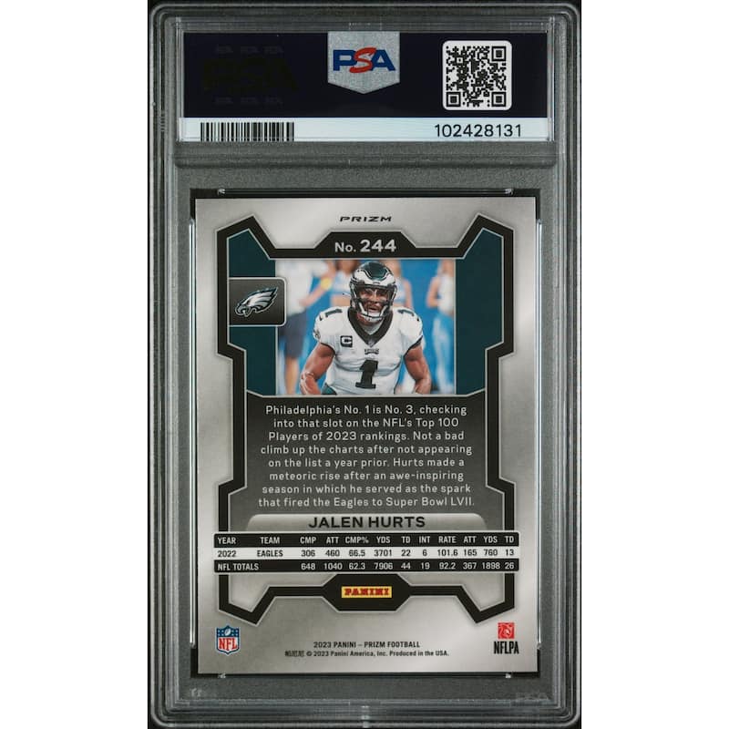 Jalen Hurts 2023 Panini Prizm Green Wave Football Card #244 Graded PSA 10 - 8' x 11'