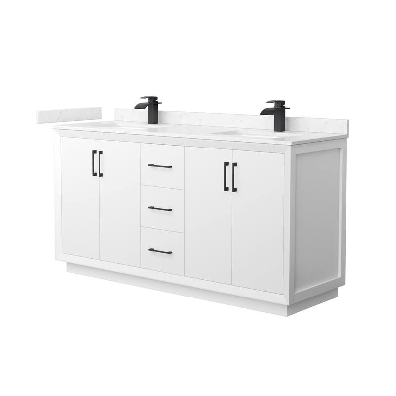 Wyndham Collection WCF414166D-VCA-UNSMXX Strada 66" Free Standing - White / Carrara Cultured Marble Top / Matte Black - Painted