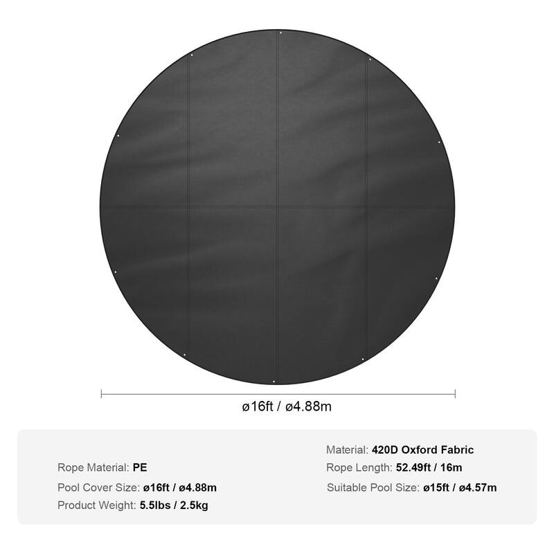 Round Pool Cover Waterproof Solar Cover for Above Ground Pools Black