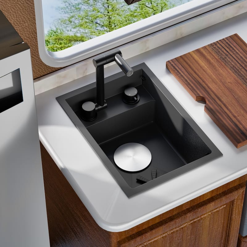 Black/SILVER/WHITE RV Sink with faucet and a foldable tap inside