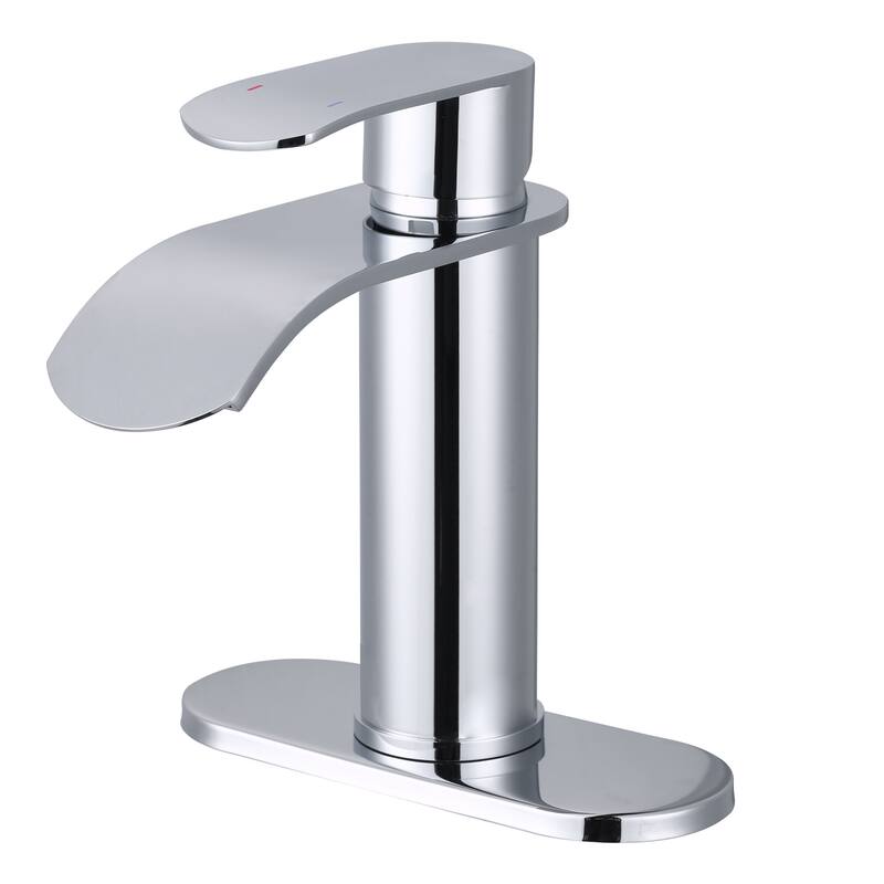 WOWOW Water Fall Bathroom Faucet with Deckplate Included - Polished Chrome
