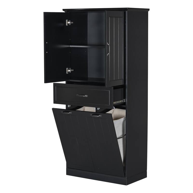 Tall Laundry Floor Cabinet with Removable Baskets, Waterproof Bathroom Storage Cabinet with Adjustable Shelf & Drawer