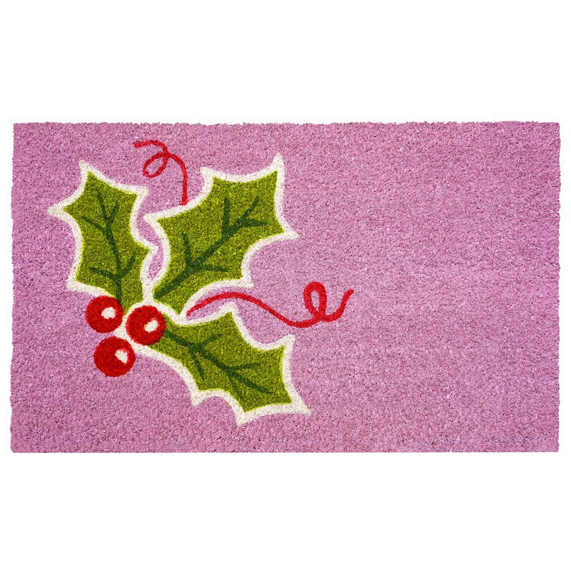 HomeRoots 17" X 29" Pink Green And Red Christmas Outdoor Coir Door Mat - 17.00' X '29.00