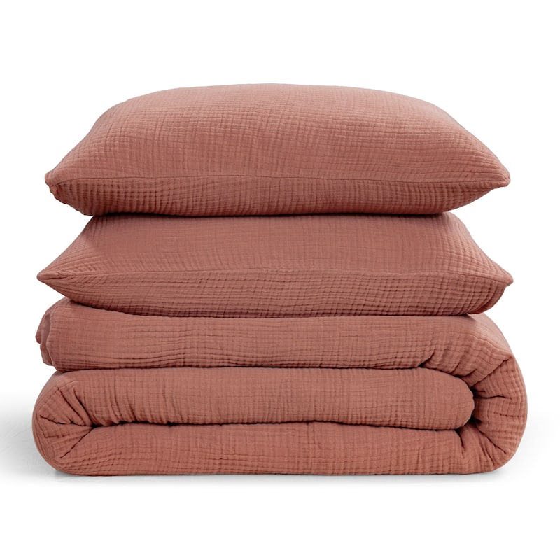 HiEnd Accents 100% Cotton Voile Muslin Gauze Soft and Lightweight Bedding 3 Piece Comforter Set