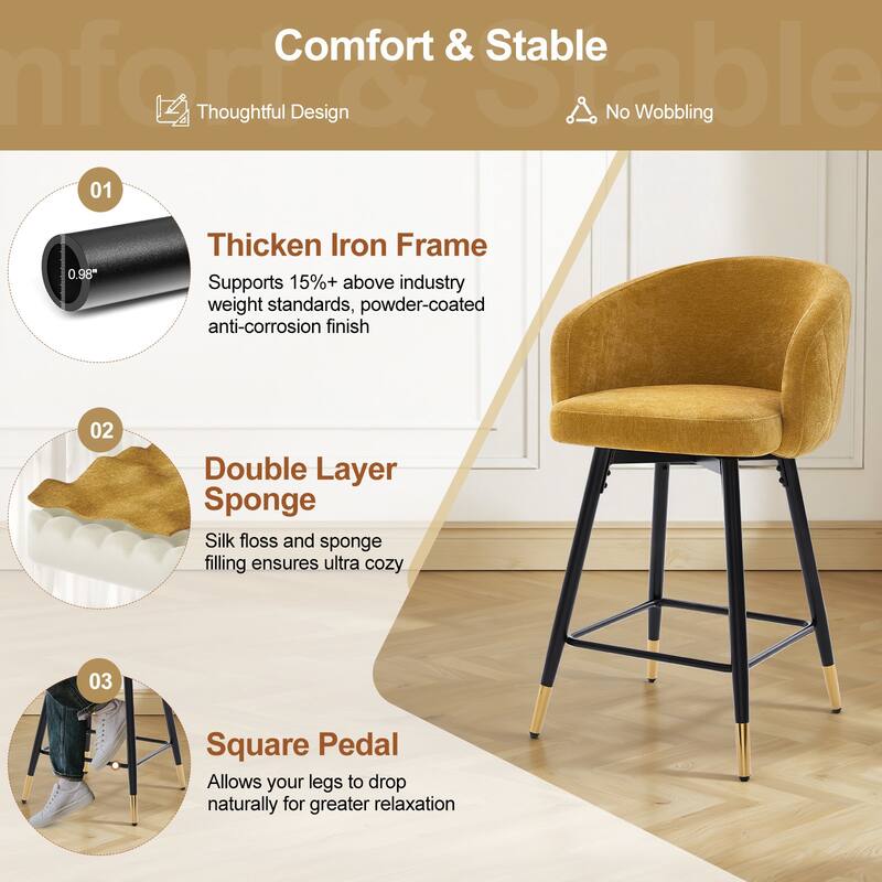 26" Swivel Counter Height Bar Stool with Arms and Metal Legs - 37"H x 22"W x 22"D