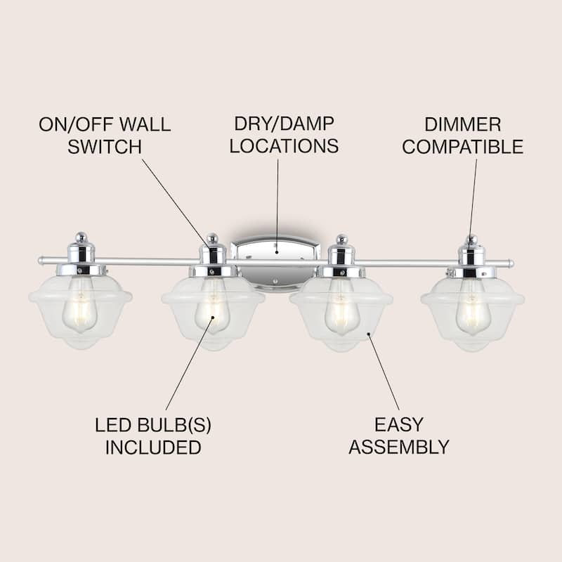 Marais Iron/Glass Schoolhouse LED Vanity Light, by JONATHAN Y