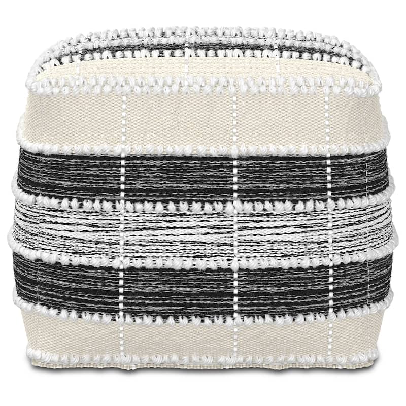 WYNDENHALL Highland Boho Square Pouf in White, Beige, Black Polystyrene Filling