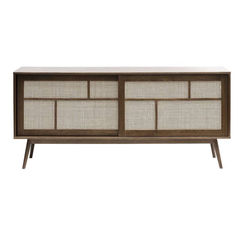 Rye Studio Bailyn Modern Oak and Rattan Sliding Door Sideboard, Smoked Oak - Smoked Oak