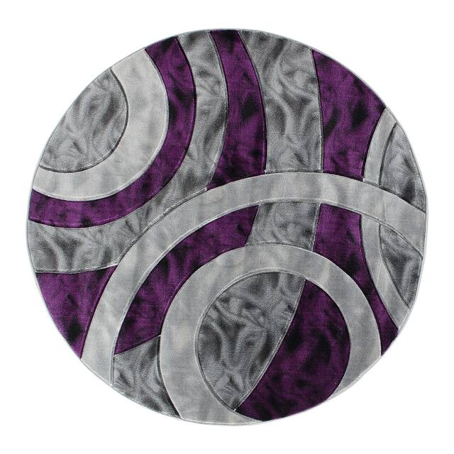 Orelsi Collection Abstract Area Rug - 8'1" Round - Purple/Grey