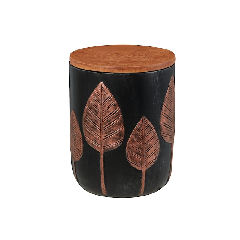 EROMMY Outdoor Side Table with Storage, Round Accent Table for Indoor and Outdoor Use, Rustic Side Table with Storage