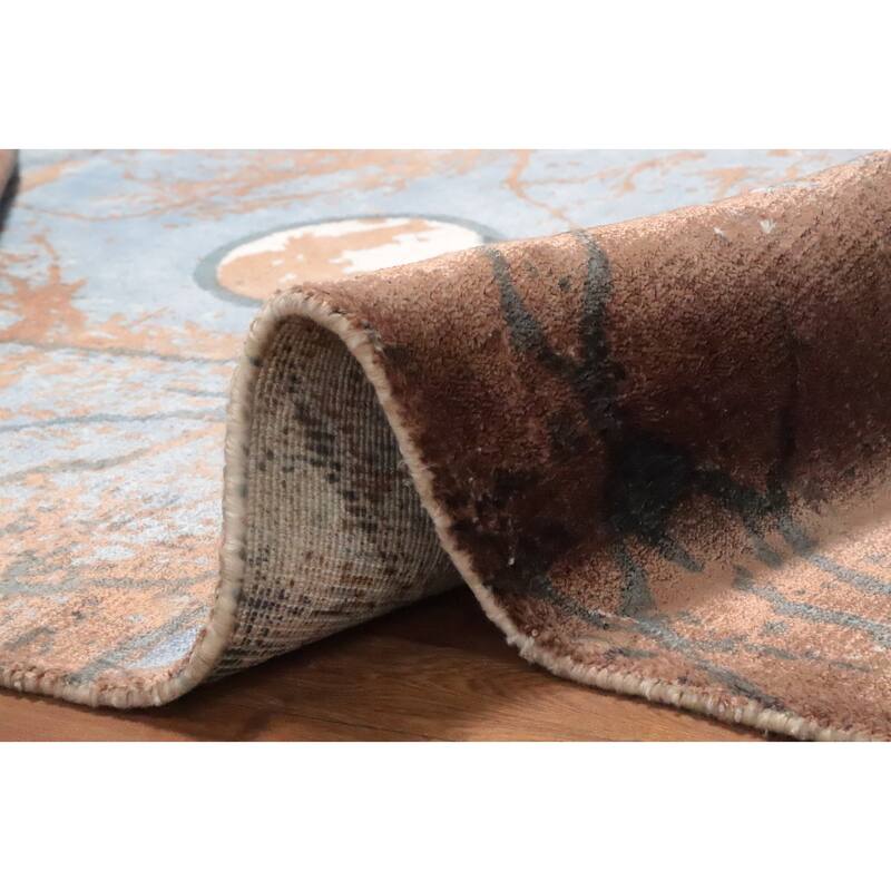 Hand Knotted Oriental Viscose Silk Carpet Modern Pictorial Brown Abstract Area Rug - 7' 10'' X 5' 8''
